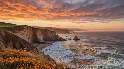 Stunning coastal landscape during sunset