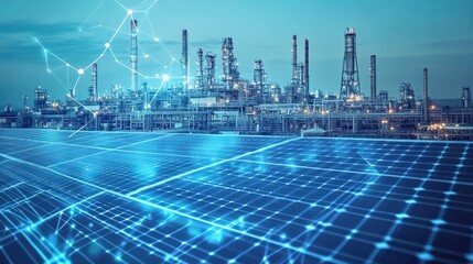 A factory rooftop covered in solar panels, with advanced monitoring systems ensuring maximum energy efficiency and sustainability