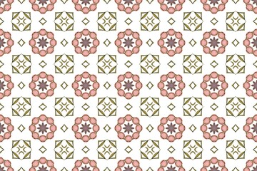 Vintage Floral Geometric Seamless Design with Soft Pink and Green Tones.