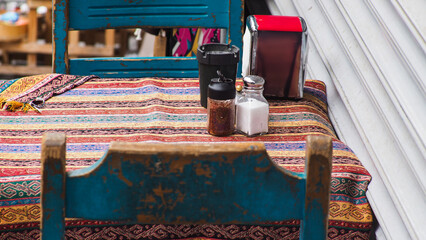 Table and chairs on the street 