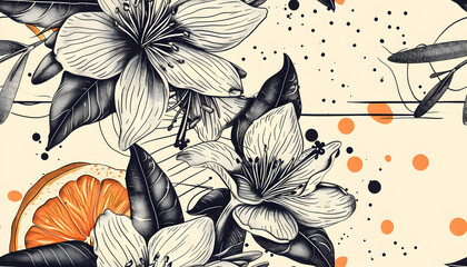 Floral Orange Citrus Illustration, Botanical Print