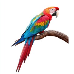 Fototapeta premium A colorful parrot perched on a branch, showcasing vibrant feathers and a striking appearance.