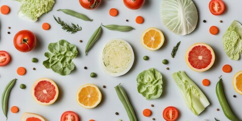 Fresh and Colorful Assortment of Vegetables and Fruits on White Background Showcasing Organic Produce for Healthy Eating and Cooking Ideas