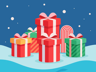 A festive red Christmas gift box with a snowy bow, perfect for holiday surprises