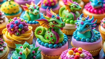 Obraz premium Cute Dragon Tattoo Designs on Delicious Pastries & Cakes - Food Photography
