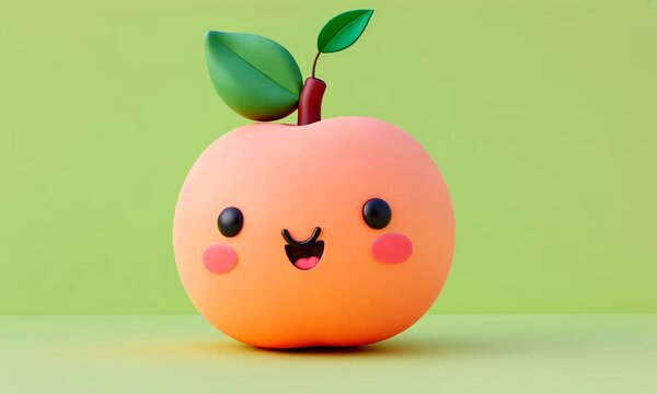 A cute 3d animated apple smiling 