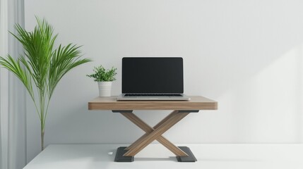 Fototapeta premium Modern Ergonomic Workspace with Standing Desk and Laptop Riser for Neck Strain Relief Cinema Shot