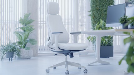 Fototapeta premium Executive Achieving Perfect Spinal Alignment: Ergonomic Chair Adjustment Scene