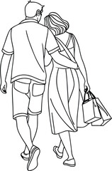 Romantic Couple Walking Together Line Art Design for Love and Relationship-Themed Projects

