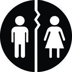 Breakup Symbol Icon with Split Male and Female Figures for Relationship and Emotional Designs

