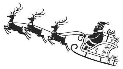 Obraz premium A grunge vector illustration of Santa Claus's silhouette riding a sleigh pulled by reindeer through a snowy city, perfect for Christmas music, tattoo art, or DJ design