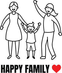 Happy Family Illustration with Heart Symbol for Creative and Heartwarming Projects

