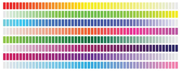 Colorful trendy color palette. Color palette guide. RGB color model with intersecting red, green and blue square. Set of colorful trendy color palettes flat template. Palette of color swatches for web