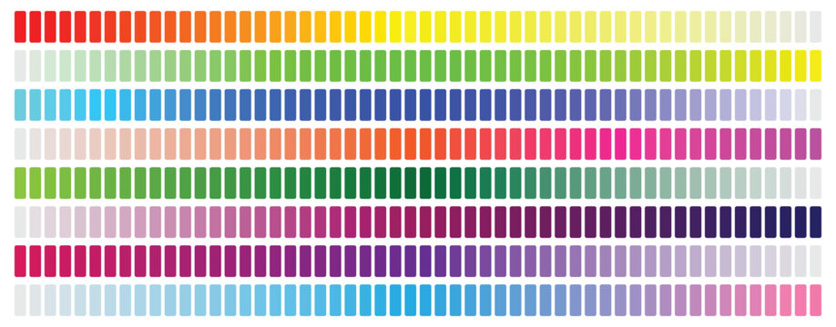 Colorful trendy color palette. Color palette guide. RGB color model with intersecting red, green and blue square. Set of colorful trendy color palettes flat template. Palette of color swatches for web