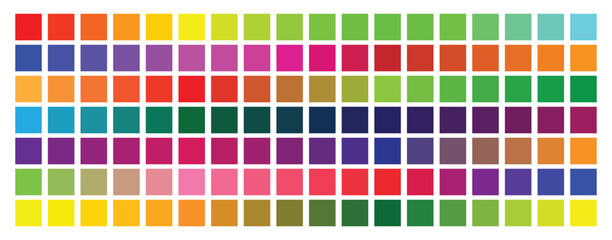 Colorful trendy color palette. Collection palette of color swatches for web design. Color palette guide. RGB color model red, green and blue square. Set of colorful trendy color palettes flat template