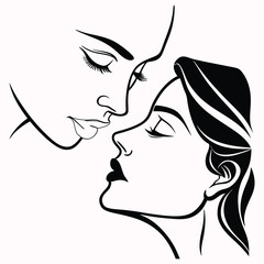 Elegant Line Art Illustration of a Romantic Couple for Love and Creative Valentines Day Projects

