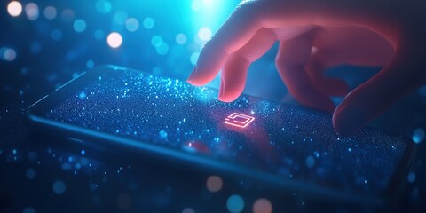 Digital Interaction: A Hand Interacting with a Futuristic Smartphone Interface