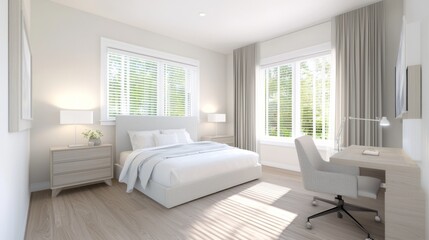 Serene Master Bedroom Corner Desk with Adjustable Lamp for Cinematic Neck Comfort - Ultra-Detailed Ergonomic Concept Image