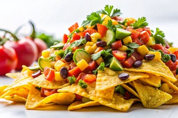 Delicious Corn Nachos on White Background - Copy Space for Text