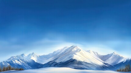 Obraz premium Snow-covered mountain range under a clear blue sky, with gentle sunlight.