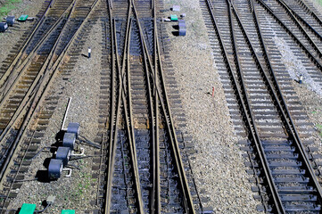 Fototapeta premium railway tracks and railway switches at the station
