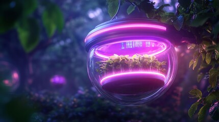 Futuristic Smart Orchard with Digital Xenobotanist and Alien Plant Holograms. Generative AI