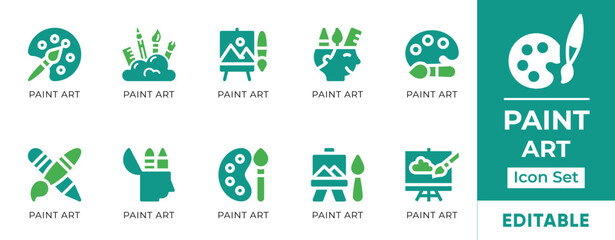 Paint Art Icon Set. Editable icons for painting, icon, sketching, artist, canvas, drawing, graphic. Perfect for art websites, art schools, and artists.