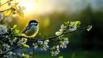 Obraz premium Spring rebirth awakening concept, Birds returning and singing at dawn, symbolizing spring awakening.