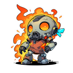 Fiery Robot: A Cartoon Character engulfed in Flames