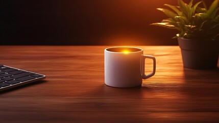 Workspace with SEO progress tracker and coffee mug. Generative AI