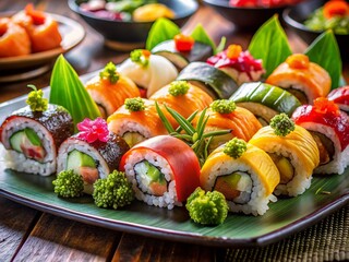 Delicious Sushi Maki Gunkan Platter: Japanese Restaurant Food Photography