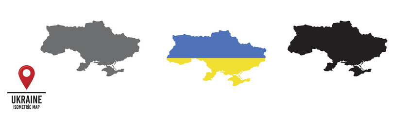 Set of different maps with national flags of Ukraine. 