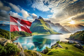 Denmark Flag Double Exposure Nature Landscape - Scandinavian  Patriotic Photography