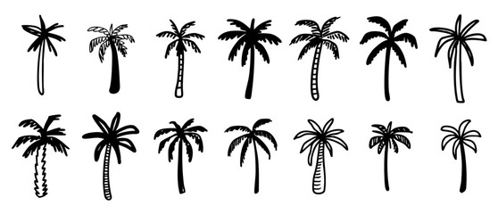 Vector hand drawn palms illustration, hippie boho palm tree surfer style doodle set  © Lisa