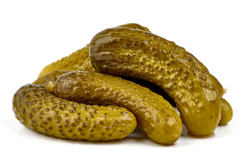 Pickled cucumbers isolated on white background.