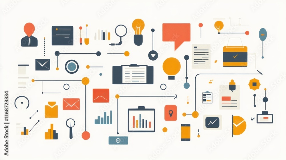 Poster workflow automation and project management concept.