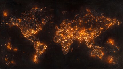 World map at night showing densely populated areas.
