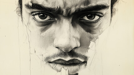 Obraz premium Sketch of a man who undergoes depression