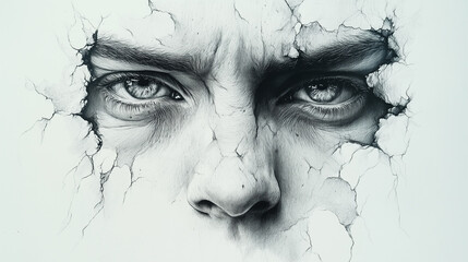 Obraz premium Sketch of a man who undergoes depression