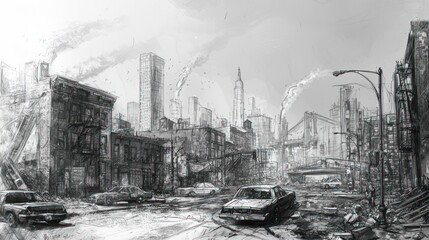 Obraz premium Post-Apocalyptic Cityscape: A Bleak Urban Landscape