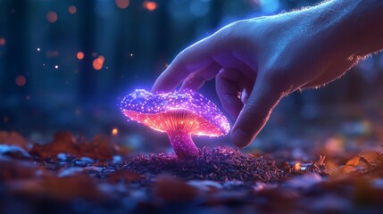 Luminous Bioluminescent Mushroom in a Mystical Forest. Generative AI