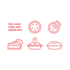 Pie cake icons set. Flat vector illustration in black on white background. EPS 10 vector logo template.