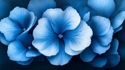 Serene Blue Hydrangeas: A Close-Up View of Delicate Petals