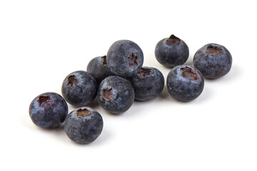 Fresh ripe blueberries, isolated on white background.