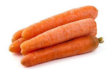 Fresh whole carrots isolated on white background.