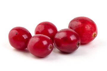 Fresh red cranberries isolated on white background.