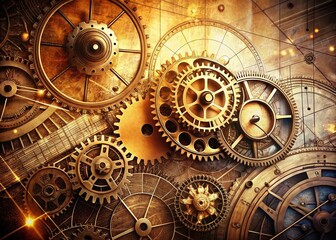 Obraz premium Double Exposure: Standardization Process - Gears & Blueprint