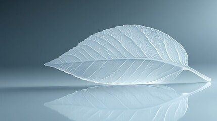 Translucent Leaf Reflecting on Smooth Surface