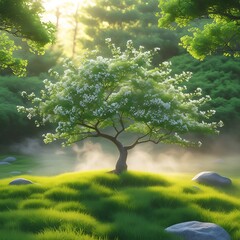 Majestic Tree on a Mountain Landscape in Soft Light