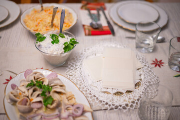 Polish culture Christmas diner, copy space background image, traditional dinner